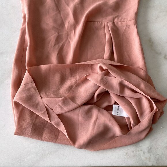 Reiss Kier boat neck lined shift dress, pink / peach / salmon, high neck, simple - Picture 8 of 11